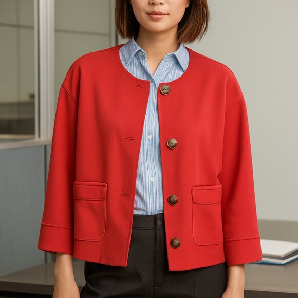 NWOT Nordstrom Collection Blazer Boxy Fit Coral Red sz L Square Neck 3/4 Sleeves - Picture 1 of 13